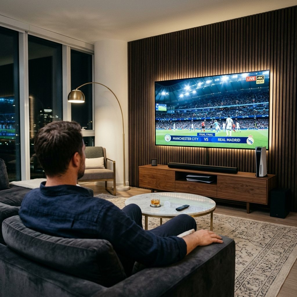 Vinomtv ultra-fast zapping interface on 4K living room television